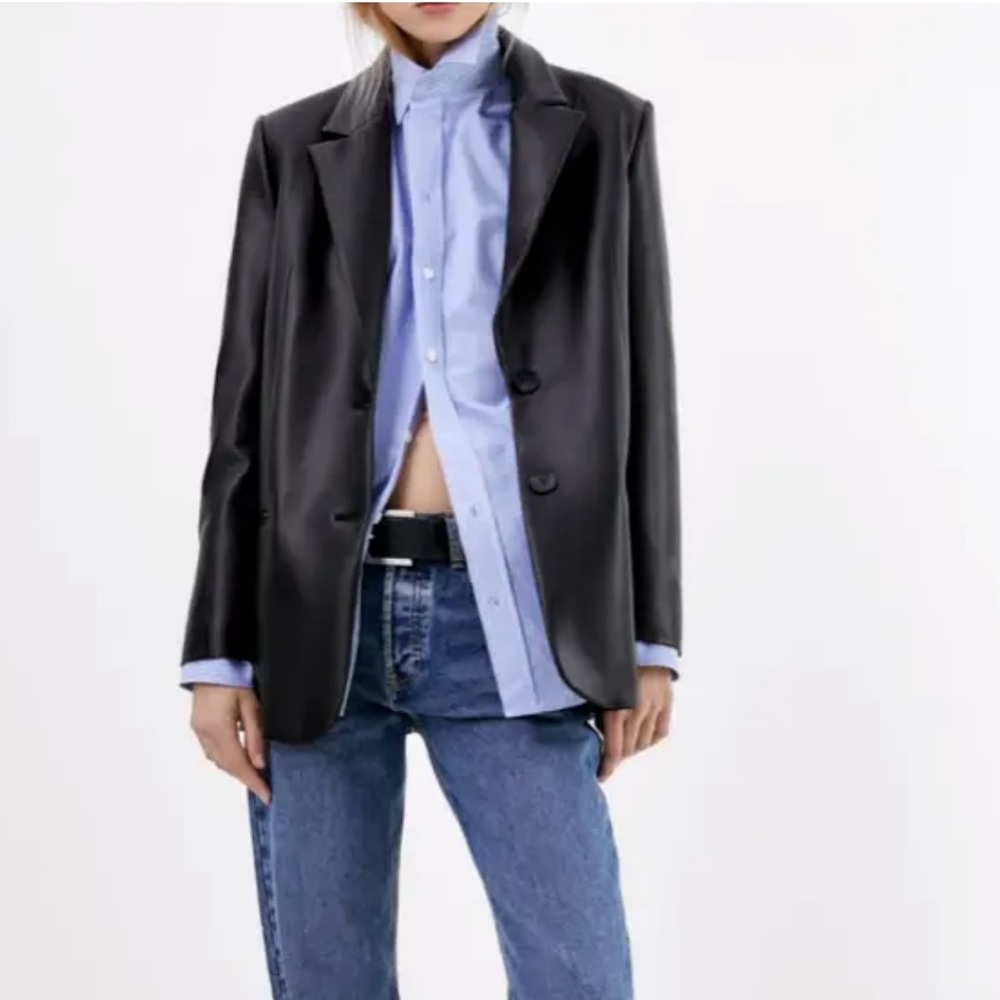 ZARA FAUX LEATHER OVERSIZED BLAZER BLACK